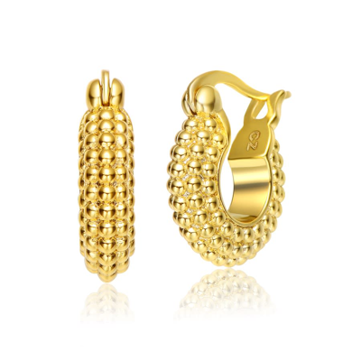 Shop Rachel Glauber 14k Gold Plated Bead Hoop Earrings In Gold-tone