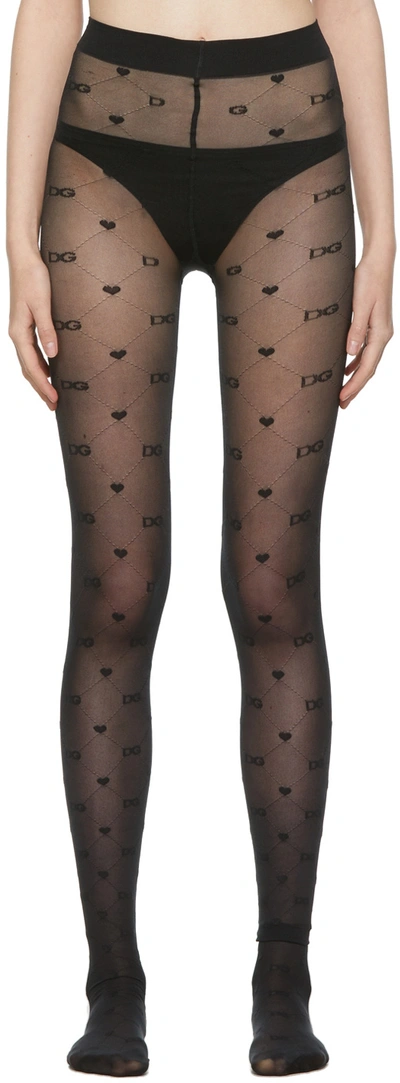 Tights with all-over jacquard DG logo in Black for