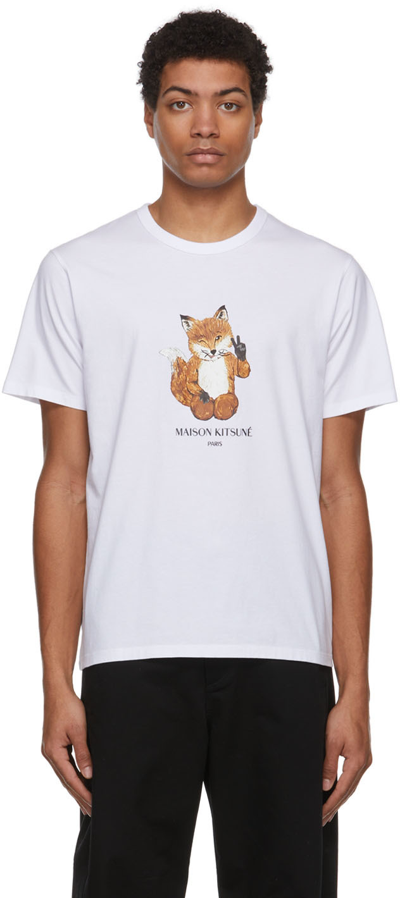 Shop Maison Kitsuné White All Right Fox Print T-shirt In P100 White