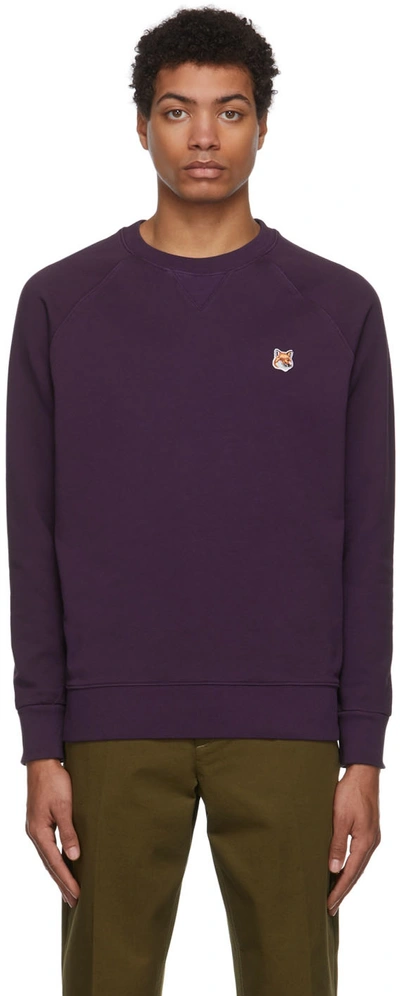 Shop Maison Kitsuné Purple Fox Head Patch Sweatshirt In P560 Plum