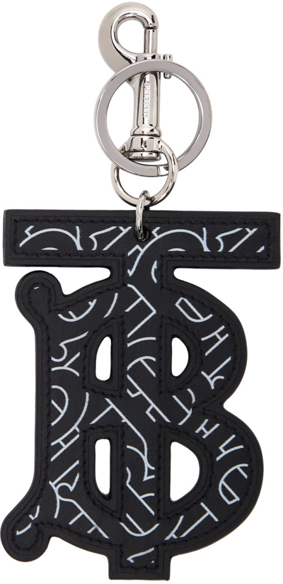 Shop Burberry Black & White Monogram Motif Keychain In Black / White