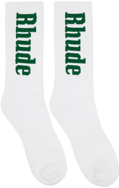 Shop Rhude White & Green Vertical Logo Socks In White/forest