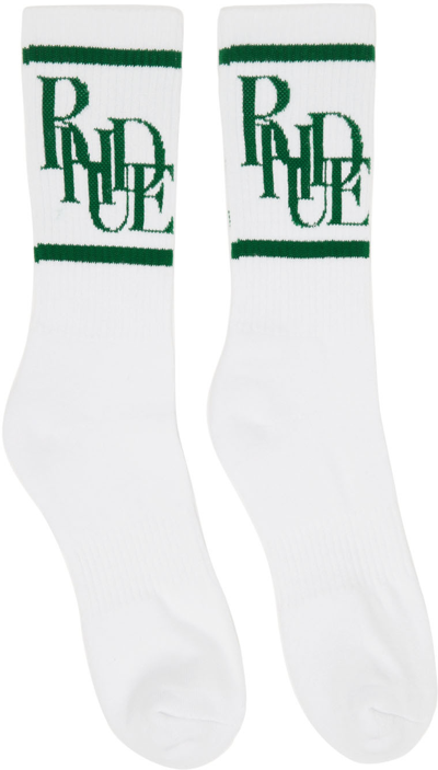 Shop Rhude White & Green Scramble Logo Socks In White/forest