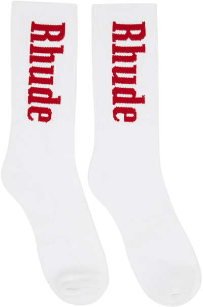 Shop Rhude White & Red Vertical Logo Sock In White/red