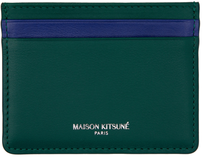 Shop Maison Kitsuné Green Logo Card Holder In P390 Dark G