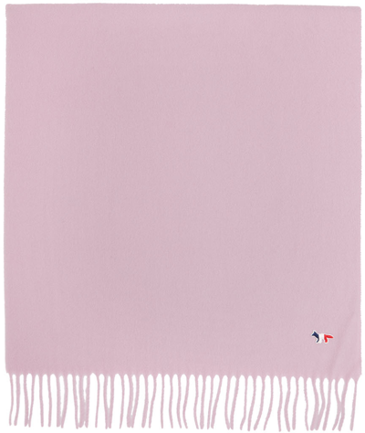 Shop Maison Kitsuné Pink Wool Fox Patch Scarf In P502 Lilac