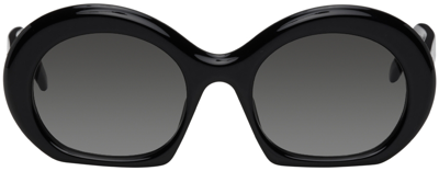 Shop Loewe Black Round Sunglasses In 01b Shiny Black Grad