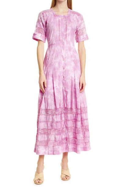 Shop Loveshackfancy Edie Lace Inset Midi Dress In Begonia Hand Dye