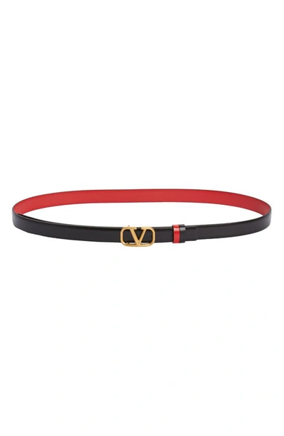 Shop Valentino Vlogo Buckle Reversible Leather Belt In Nero/ Rouge