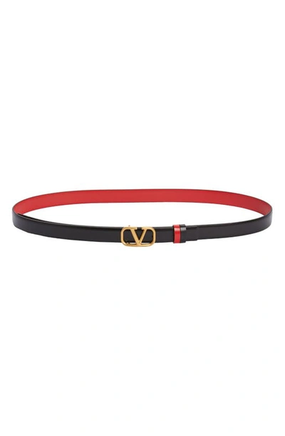 Valentino Garavani Vlogo Buckle Reversible Leather Belt In Nero/ Rouge
