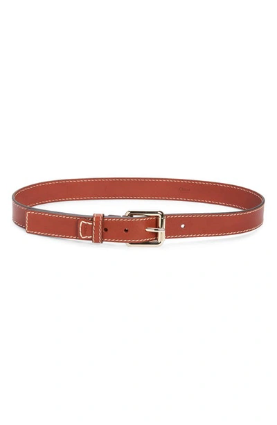 Shop Chloé Edith Leather Belt In Sepia Brown