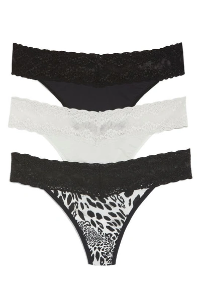 Shop Natori Bliss Perfection Lace Trim Thong In Leo/ Grey/ Black