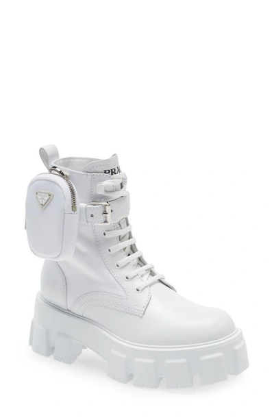 Prada Women s Monolith 55 Leather Nylon Lug sole Combat Boots In Bianco ModeSens