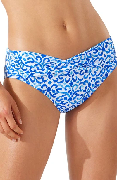 Shop Tommy Bahama Scrolls Twist High Waist Bikini Bottoms In Beaming Blue