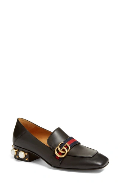 Shop Gucci Embellished Heel Loafer In Black Leather