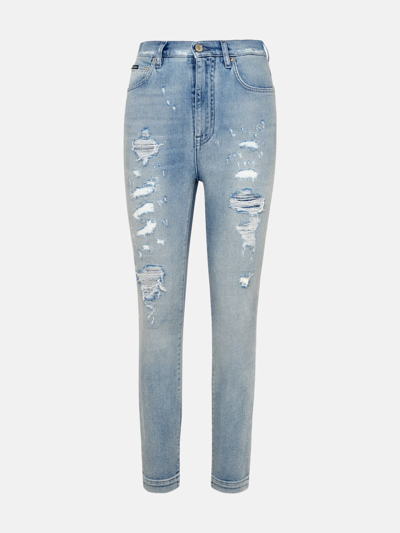 Shop Dolce & Gabbana Light Blue Cotton Grace Jeans