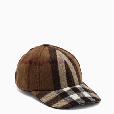 Shop Burberry Check Wool Baseball Cap In Brown