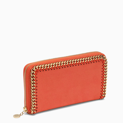 Shop Stella Mccartney Orange/gold Zip Around Falabella Wallet