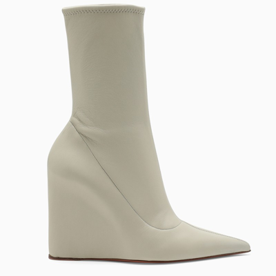 Amina Muaddi Pernille Leather Wedge Ankle Boots In White | ModeSens