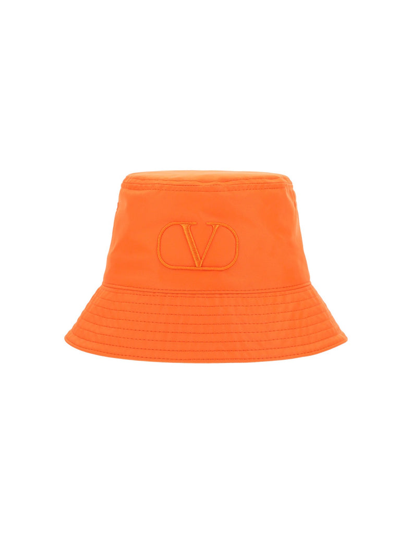 Shop Valentino Vlogo Embroidered Bucket Hat In Orange