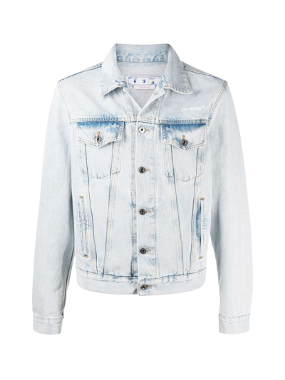 Shop Off-white Diag Tab Slim Denim Jacket In Bleach Blue