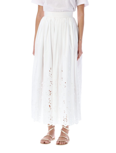 Shop Chloé Broderie Anglaise Cotton-poplin Long Skirt In White