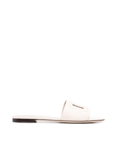 Shop Dolce & Gabbana Calf Flat Sandals In Ice