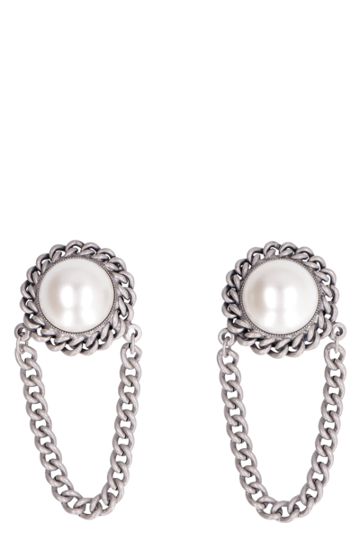Shop Alessandra Rich Faba Clip-on Earrings In Silver