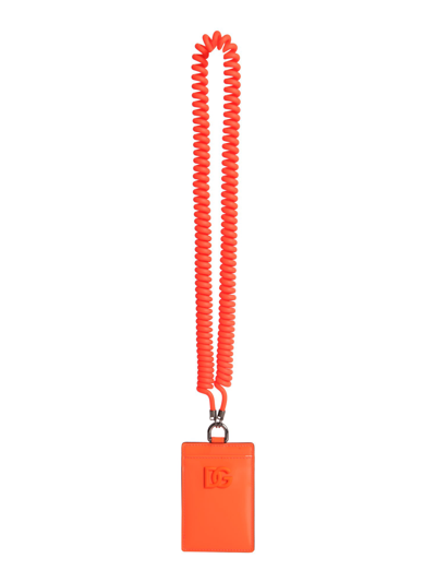 Shop Dolce & Gabbana Leather Card Holder With Shoulder Strap In Arancione