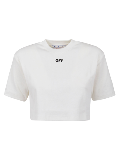 Shop Off-white Off Stamp Ribbed Cropped Tee In White Black