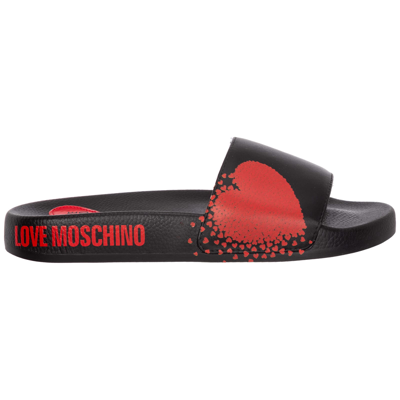 Shop Love Moschino Running Slides In Nero