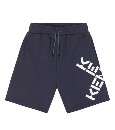 Shop Kenzo Logo Cotton Shorts In Charcoal Grey