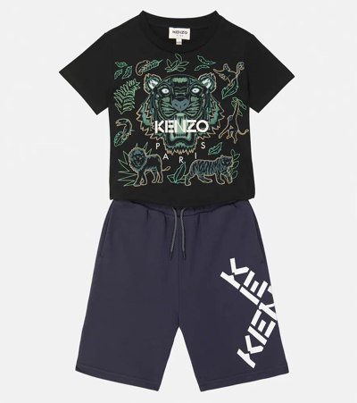 Shop Kenzo Logo Cotton Shorts In Charcoal Grey