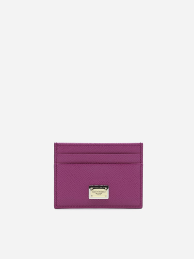 Shop Dolce & Gabbana Leather Card Holder With Logo Detail In Geranium Pink