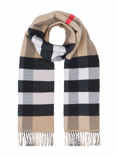 Shop Burberry Checked Cashmere Blend Scarf In Beige