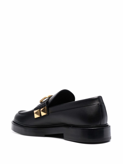 Shop Valentino Leather Loafers In Black