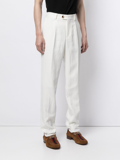 Shop Brunello Cucinelli Linen Trousers In White