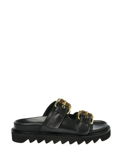 Shop Moschino Double Buckled Slides In Black