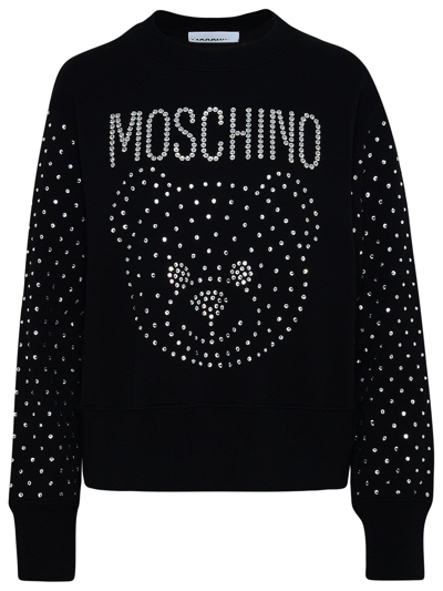 Shop Moschino Embellished Teddy Logo Sweatshirt In Black