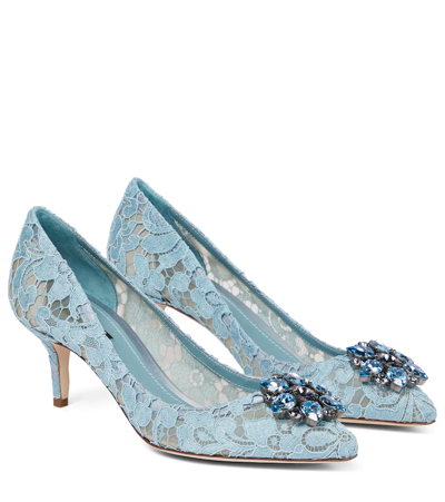 Shop Dolce & Gabbana Bellucci 60 Embellished Lace Pumps In Aqua