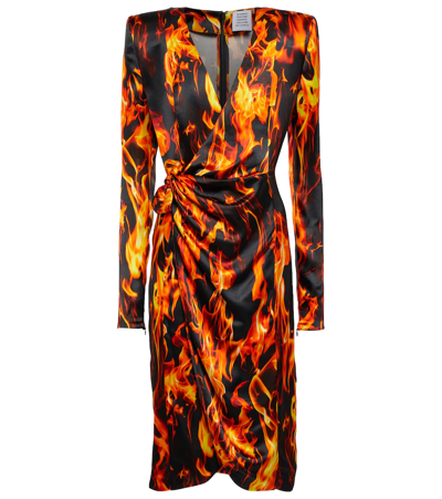 Shop Vetements Printed Wrap Midi Dress In Fire Print