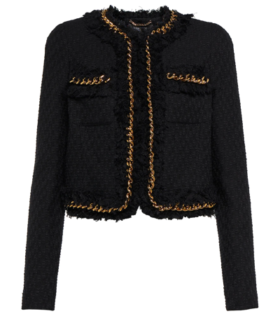 Shop Versace Chain-trimmed Tweed Cropped Jacket In Nero