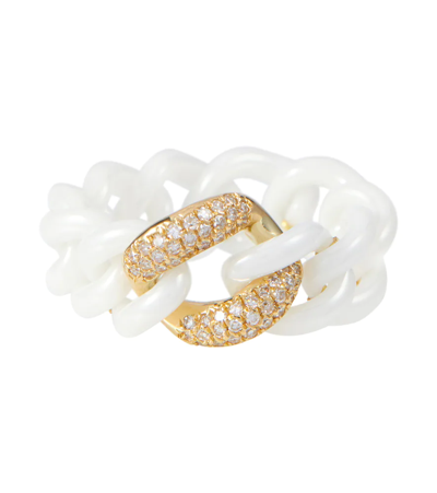 Shop Shay Jewelry Ceramic And 18kt Gold Link Ring With Diamonds In White