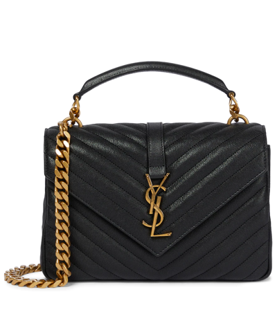 Shop Saint Laurent Collège Medium Leather Shoulder Bag In Nero Gold