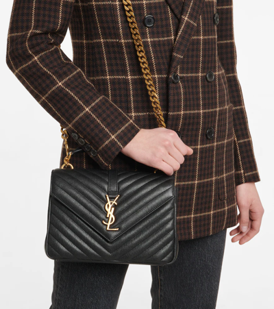Saint Laurent College Medium Leather Shoulder Bag In Nero Gold