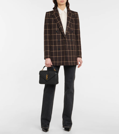 Saint Laurent College Medium Leather Shoulder Bag In Nero Gold
