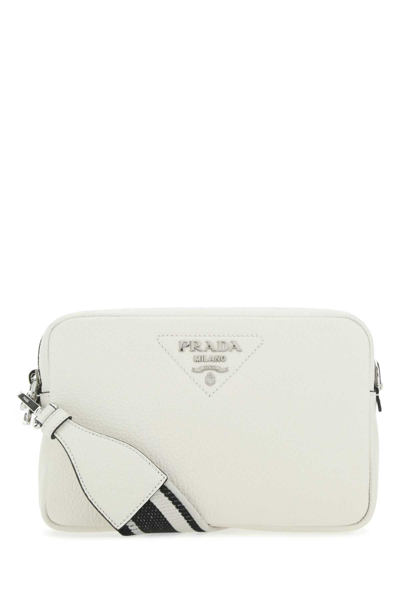 Shop Prada Flou Logo Plaque Shoulder Bag In White
