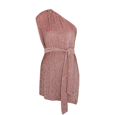 Shop Retroféte Ella Pink One-shoulder Sequin Mini Dress In Rose