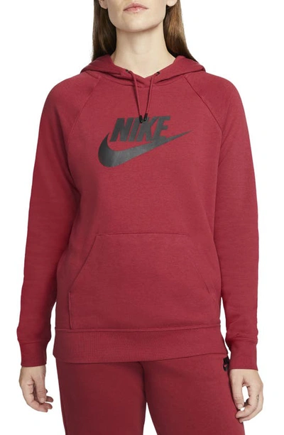 Shop Nike Sportswear Essential Pullover Hoodie In Pomegranate/ Black