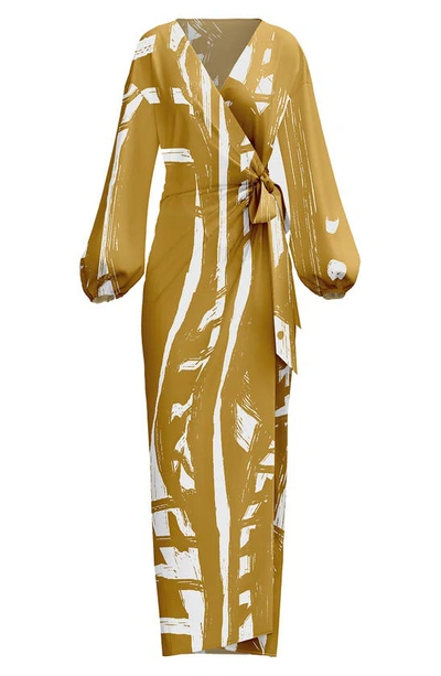 Shop Diarrablu Lala Long Sleeve Wrap Dress In Gold